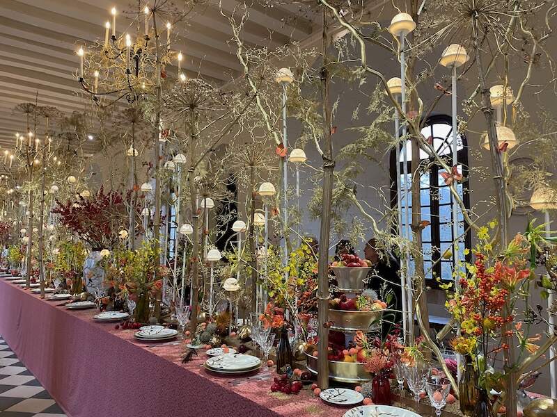 Banquet table set up for Christmas at Chenonceau Castle