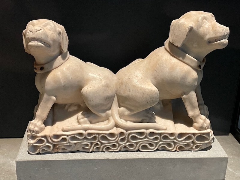 Dog sculptures used for funerals at the Cluny Museum