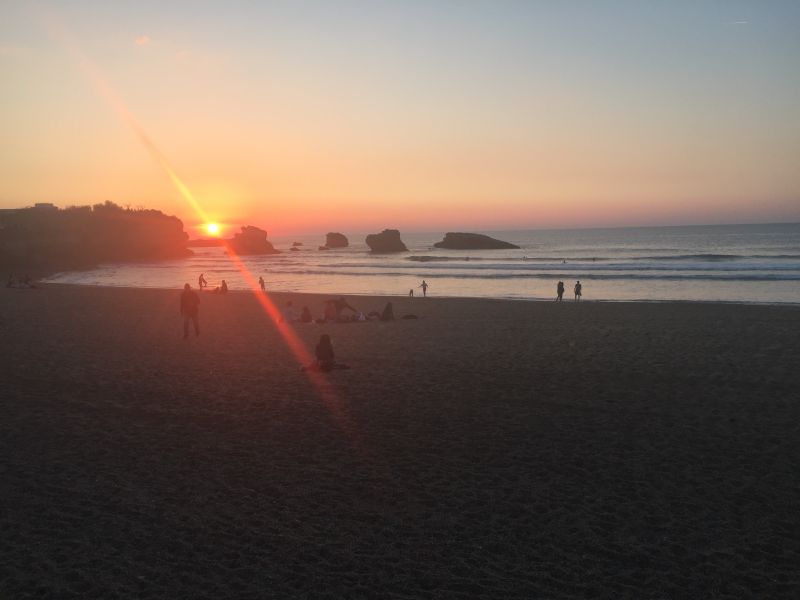 Sunset at main beach at Biarritz in SW France