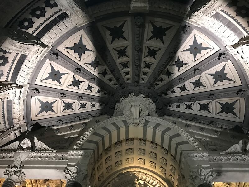 Ceiling on the stairway from Fourviere Basilica in Lyon down to the basilica's crypt