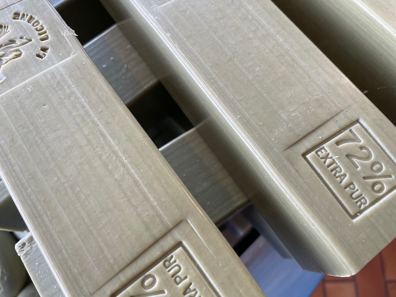 Bars of pure Marseille soap before being cut up into individual portions.