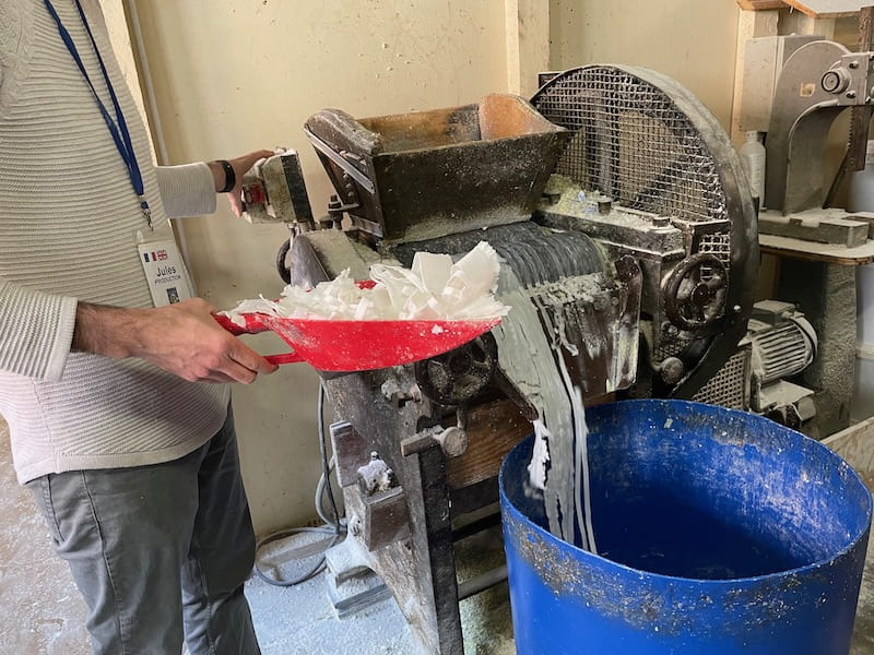 Think sheets of soap before being pressed into blocks or bars.