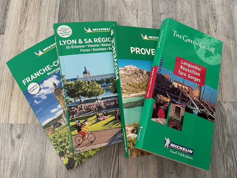 Collection of various Michelin Guides with France itineraries