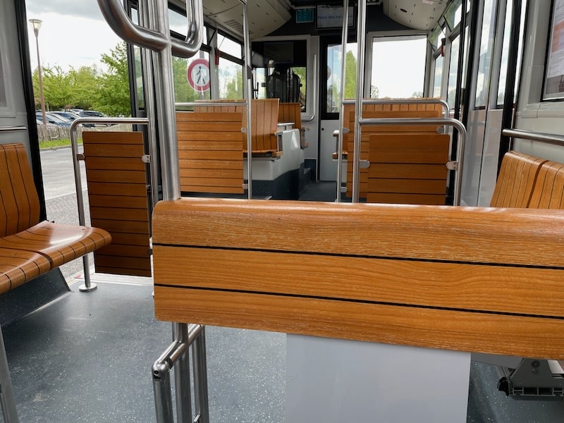 Empty shuttle bus in the Mont Saint-Michel