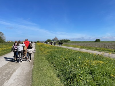 Walking towards Mont Saint-Michel