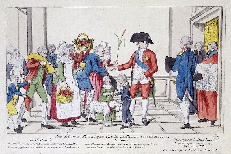 Engraving of Louis XVI receiving his new year’s gifts