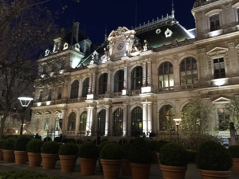 Public buildings illuminated at night in Lyon