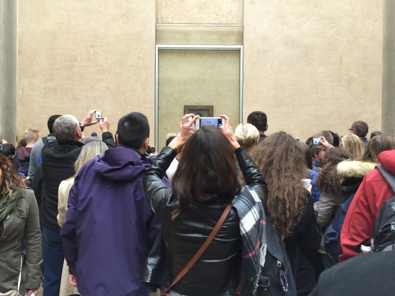 Crowds at the Louvre Museum in Paris photographing the Mona Lisa