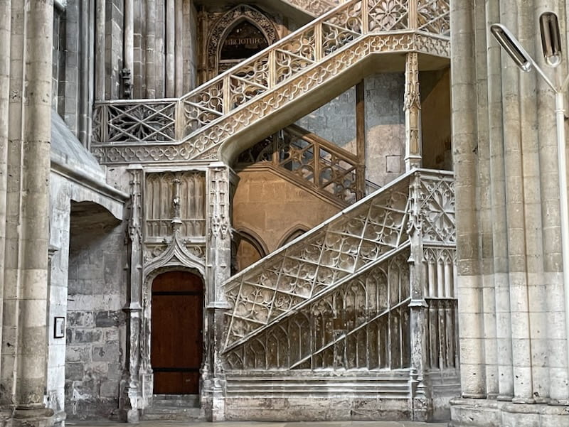 Gothic stairway leading to Rouen Cathedral library