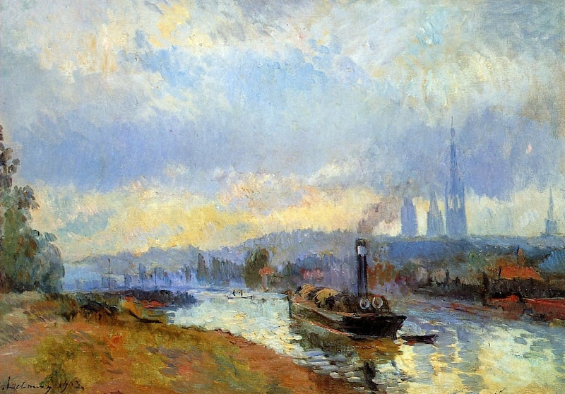 Two Boats, Rouen, by impressionist Lebourg