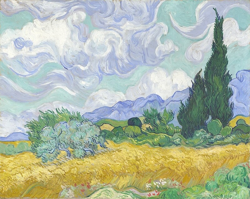 Wheat fields with cypresses by Vincent Van Gogh